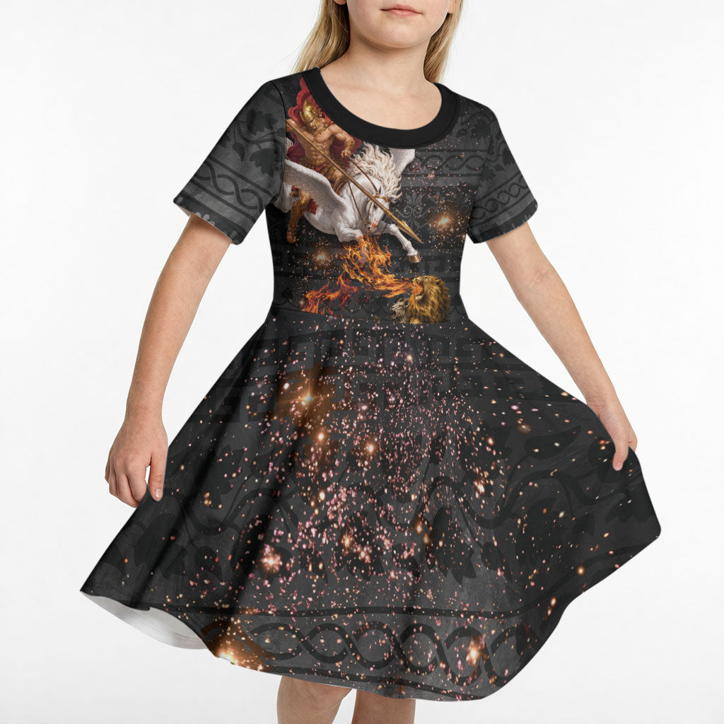 Bellerophon Vs Chimera Greek Mythology Kid Short Sleeve Dress Pegasus Monster Battle Epic
