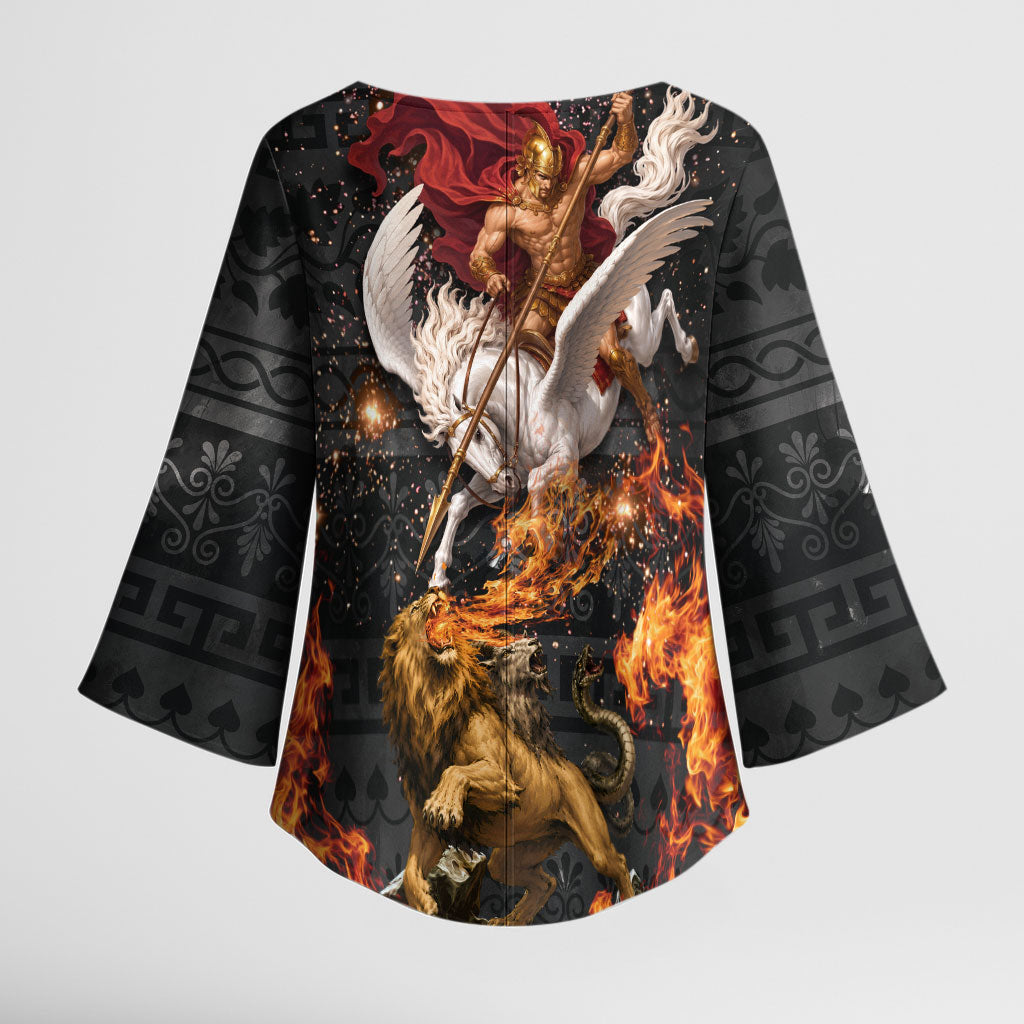 Bellerophon Vs Chimera Greek Mythology Kimono Sleeve Blouse Pegasus Monster Battle Epic