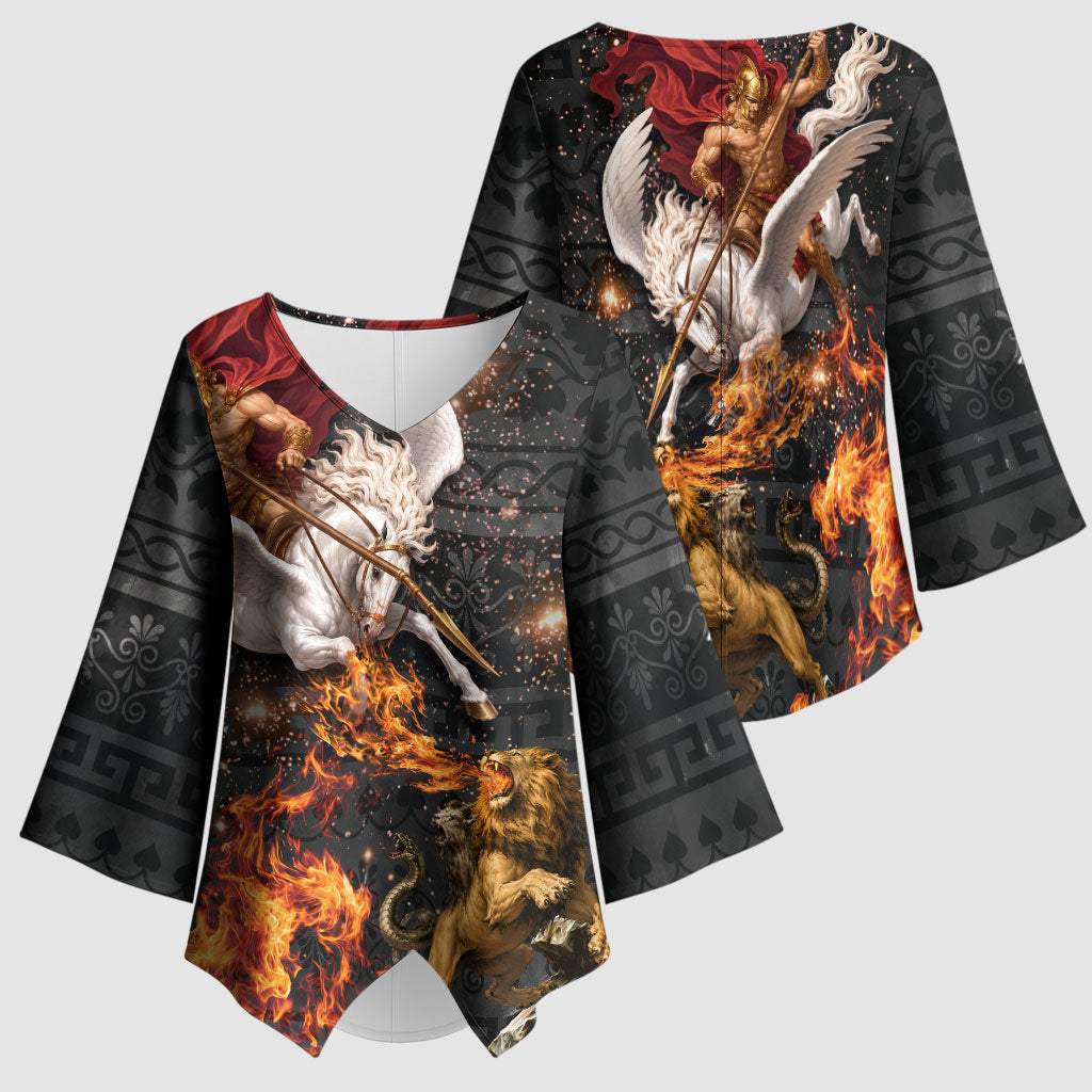 Bellerophon Vs Chimera Greek Mythology Kimono Sleeve Blouse Pegasus Monster Battle Epic