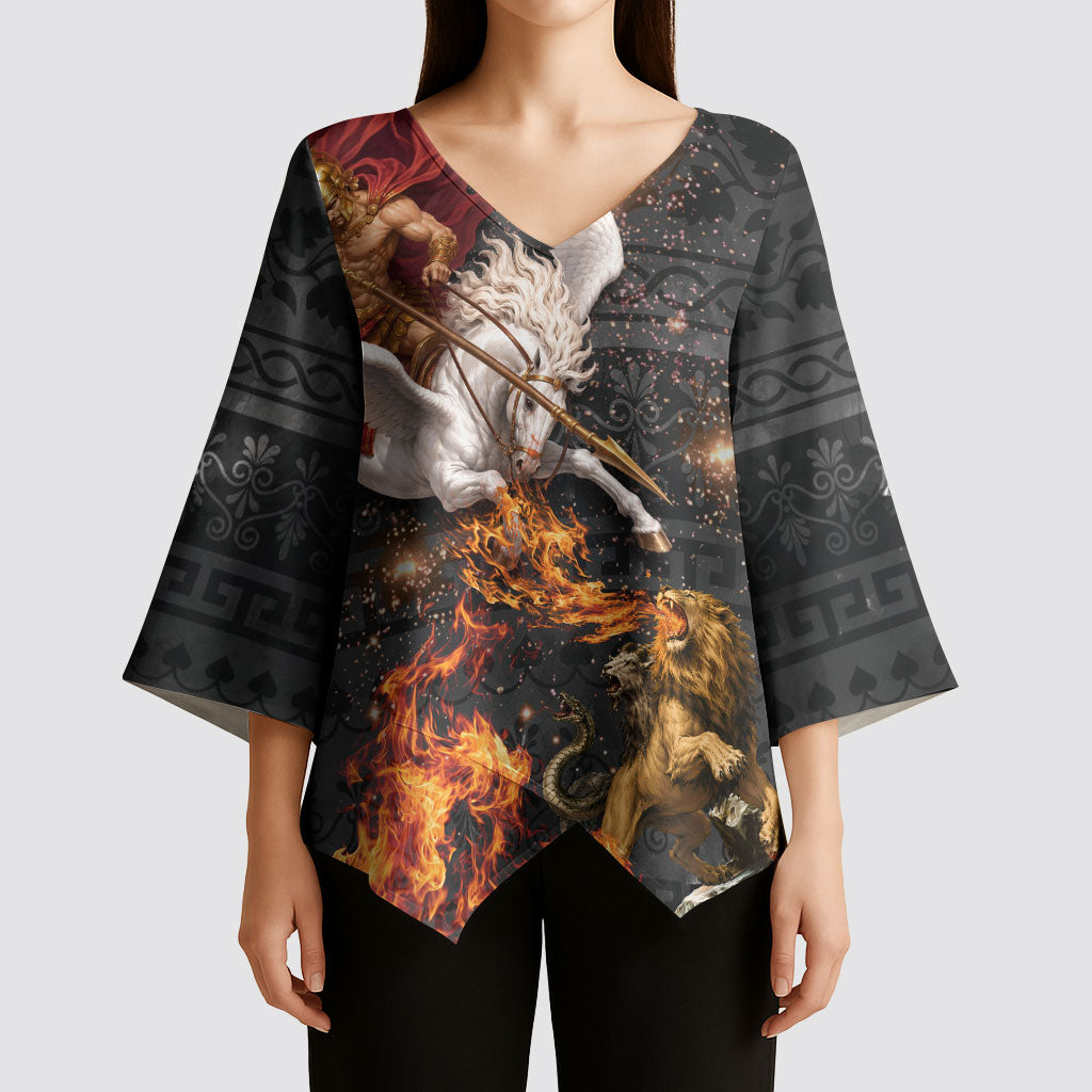 Bellerophon Vs Chimera Greek Mythology Kimono Sleeve Blouse Pegasus Monster Battle Epic