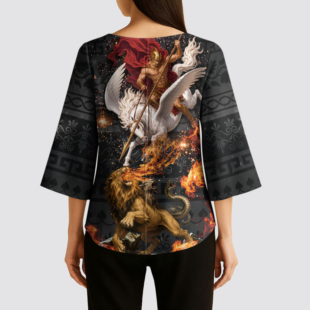 Bellerophon Vs Chimera Greek Mythology Kimono Sleeve Blouse Pegasus Monster Battle Epic