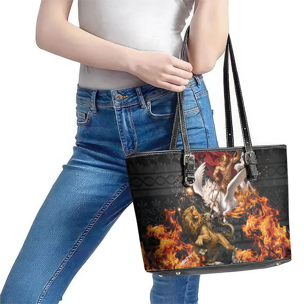 Bellerophon Vs Chimera Greek Mythology Leather Tote Bag Pegasus Monster Battle Epic