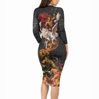 Bellerophon Vs Chimera Greek Mythology Long Sleeve Bodycon Dress Pegasus Monster Battle Epic