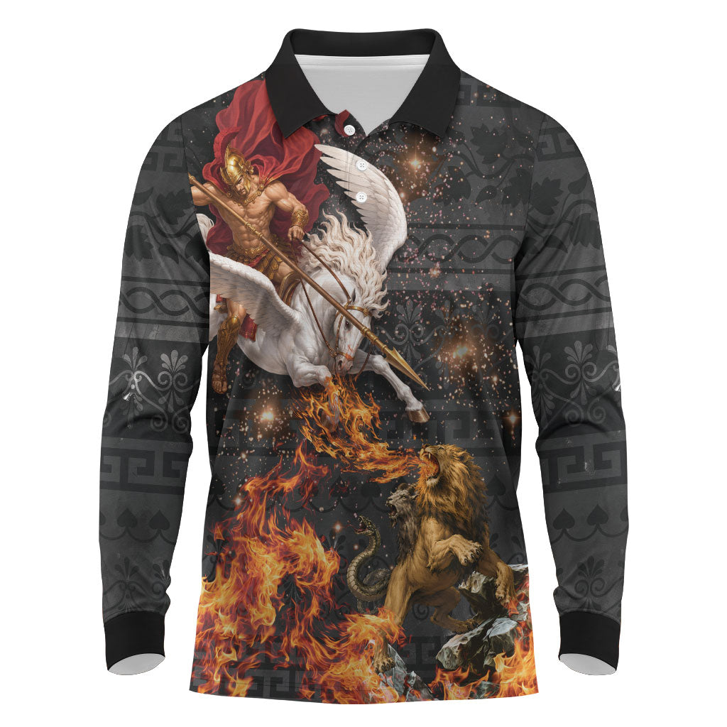 Bellerophon Vs Chimera Greek Mythology Long Sleeve Polo Shirt Pegasus Monster Battle Epic