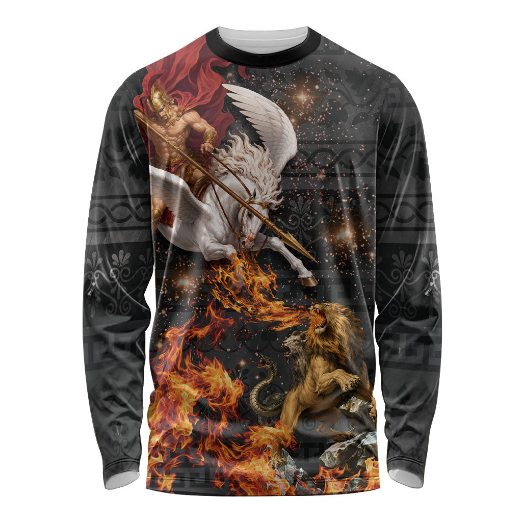 Bellerophon Vs Chimera Greek Mythology Long Sleeve Shirt Pegasus Monster Battle Epic