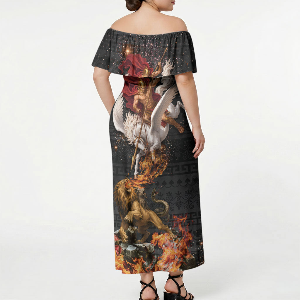 Bellerophon Vs Chimera Greek Mythology Off Shoulder Maxi Dress Pegasus Monster Battle Epic