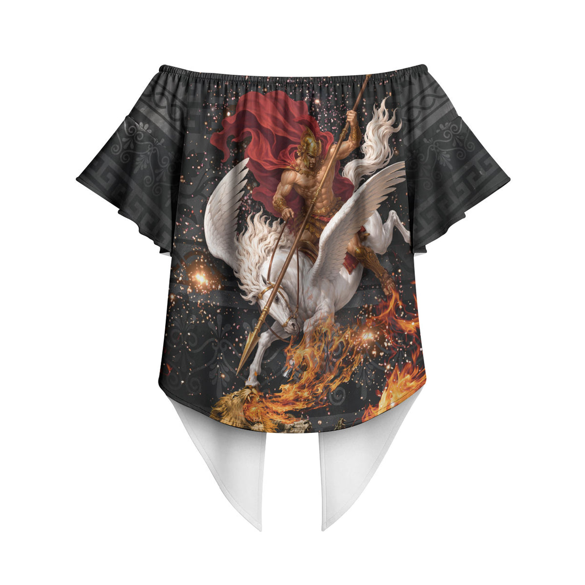 Bellerophon Vs Chimera Greek Mythology Off Shoulder Wrap Waist Top Pegasus Monster Battle Epic