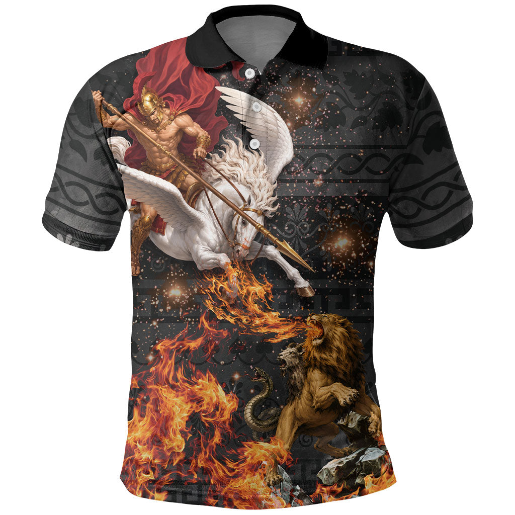 Bellerophon Vs Chimera Greek Mythology Polo Shirt Pegasus Monster Battle Epic
