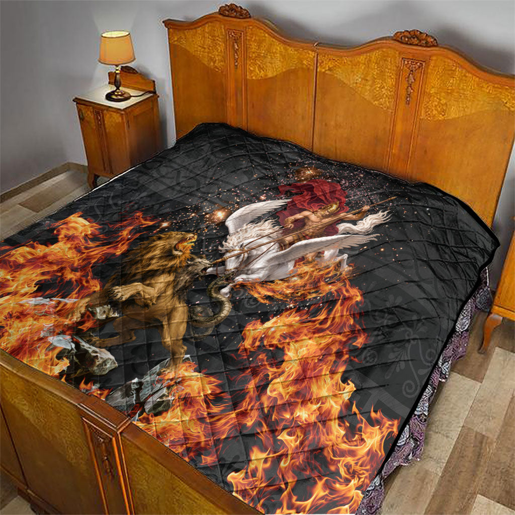 Bellerophon Vs Chimera Greek Mythology Quilt Pegasus Monster Battle Epic