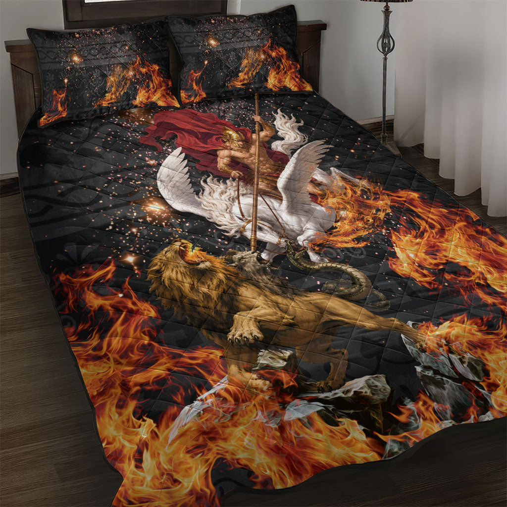 Bellerophon Vs Chimera Greek Mythology Quilt Bed Set Pegasus Monster Battle Epic