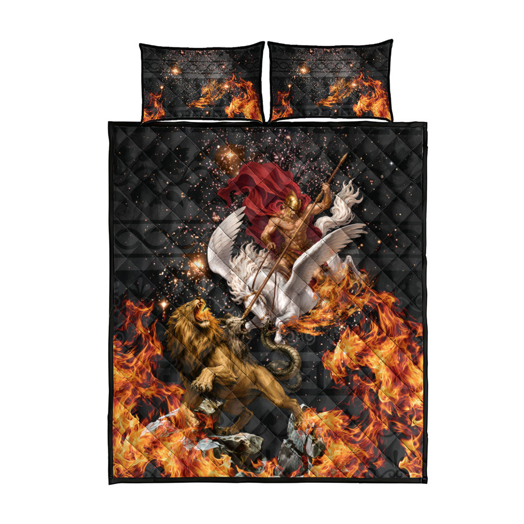 Bellerophon Vs Chimera Greek Mythology Quilt Bed Set Pegasus Monster Battle Epic