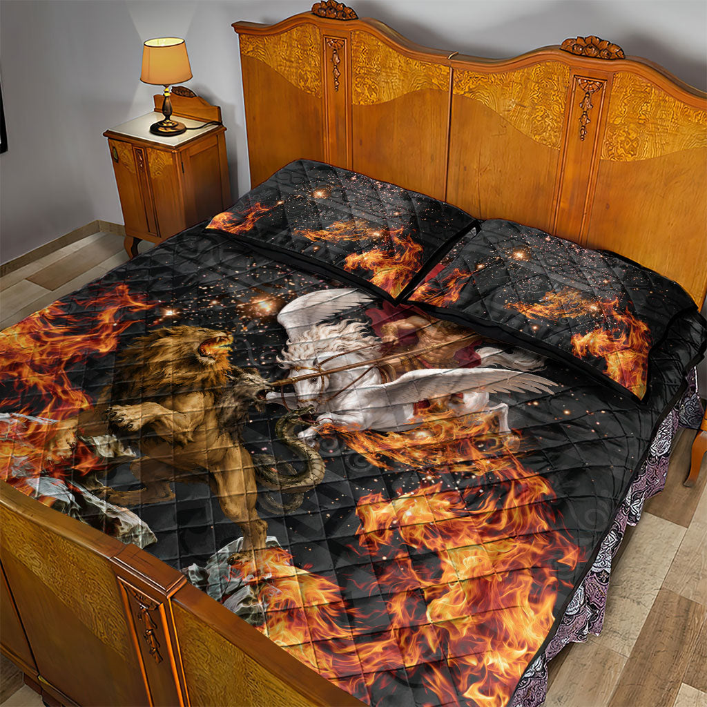Bellerophon Vs Chimera Greek Mythology Quilt Bed Set Pegasus Monster Battle Epic
