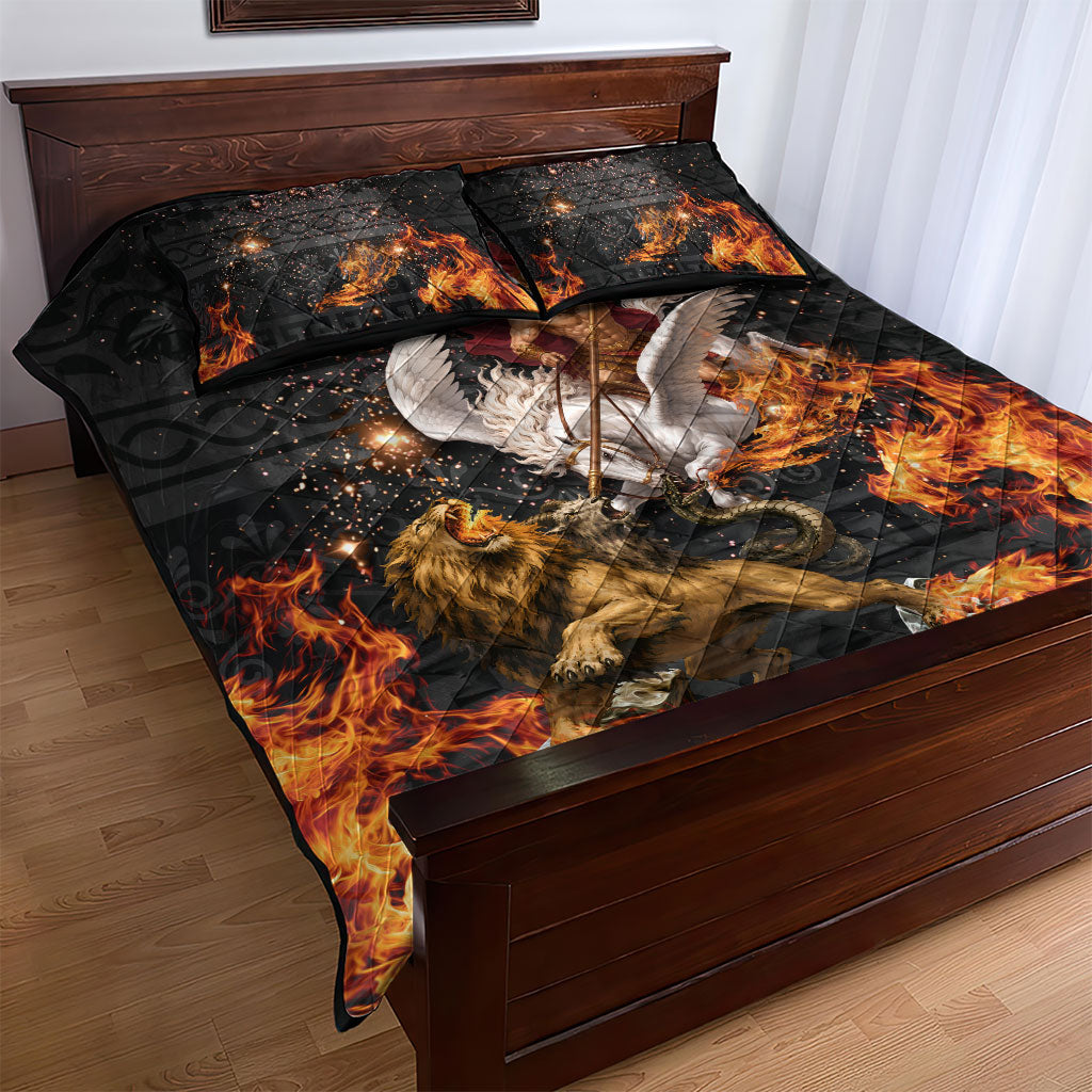 Bellerophon Vs Chimera Greek Mythology Quilt Bed Set Pegasus Monster Battle Epic