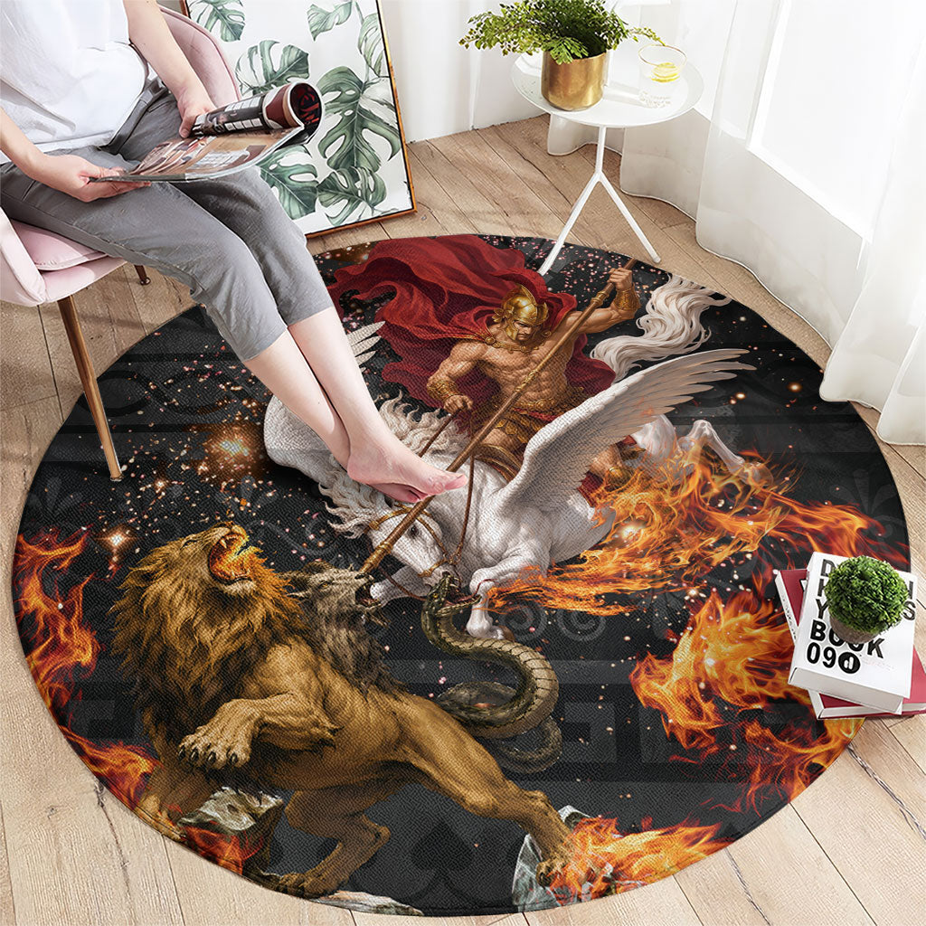 Bellerophon Vs Chimera Greek Mythology Round Carpet Pegasus Monster Battle Epic