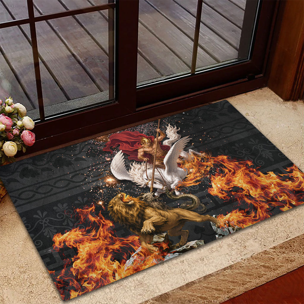 Bellerophon Vs Chimera Greek Mythology Rubber Doormat Pegasus Monster Battle Epic