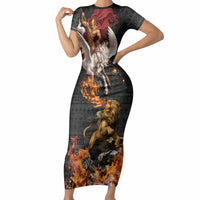Bellerophon Vs Chimera Greek Mythology Short Sleeve Bodycon Dress Pegasus Monster Battle Epic