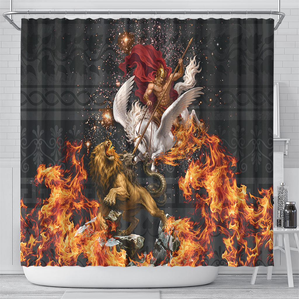 Bellerophon Vs Chimera Greek Mythology Shower Curtain Pegasus Monster Battle Epic