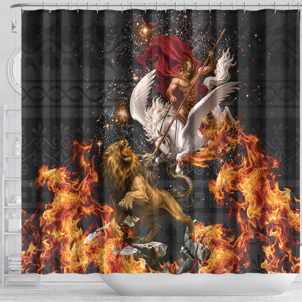 Bellerophon Vs Chimera Greek Mythology Shower Curtain Pegasus Monster Battle Epic