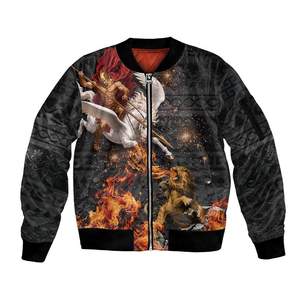 Bellerophon Vs Chimera Greek Mythology Sleeve Zip Bomber Jacket Pegasus Monster Battle Epic