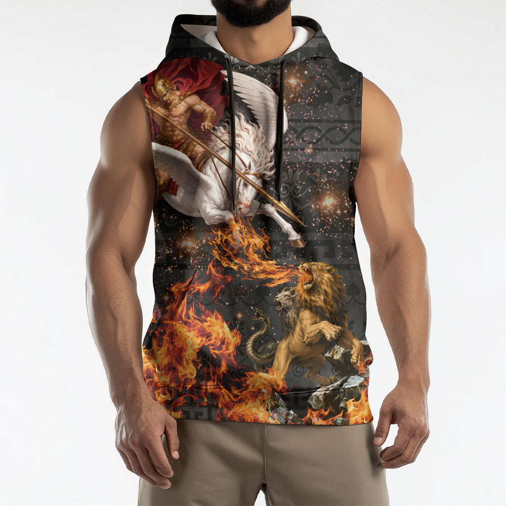 Bellerophon Vs Chimera Greek Mythology Sleeveless Hoodie Pegasus Monster Battle Epic