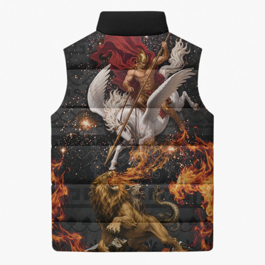 Bellerophon Vs Chimera Greek Mythology Sleeveless Puffer Jacket Pegasus Monster Battle Epic