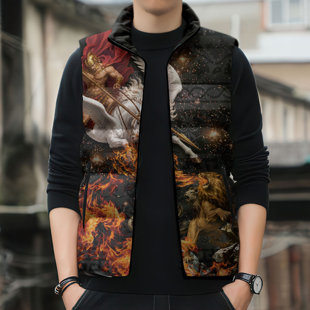 Bellerophon Vs Chimera Greek Mythology Sleeveless Puffer Jacket Pegasus Monster Battle Epic