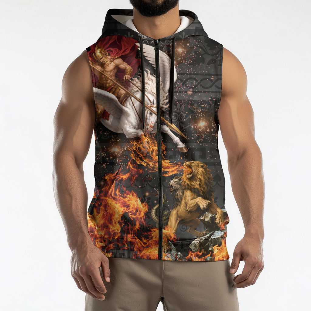 Bellerophon Vs Chimera Greek Mythology Sleeveless Zip Hoodie Pegasus Monster Battle Epic