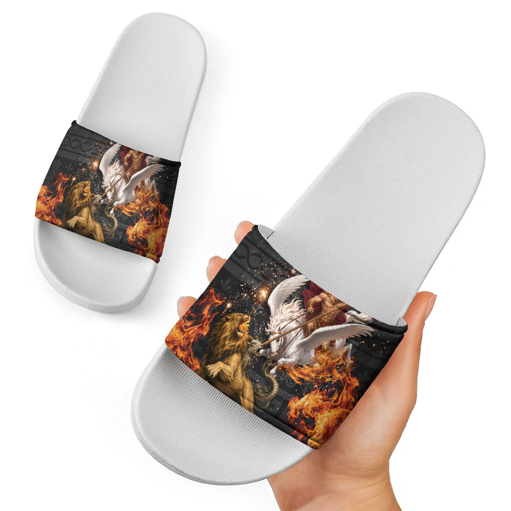 Bellerophon Vs Chimera Greek Mythology Slide Sandals Pegasus Monster Battle Epic