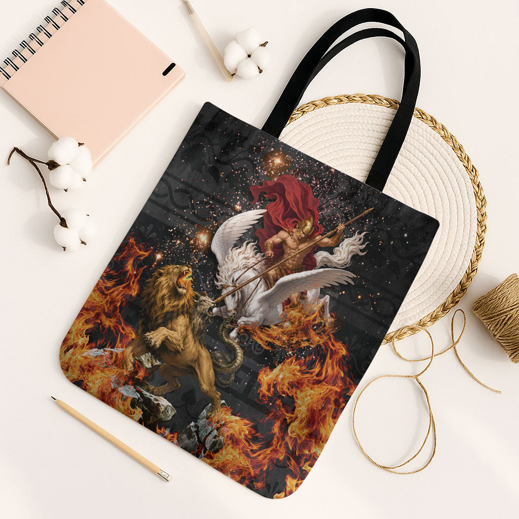 Bellerophon Vs Chimera Greek Mythology Tote Bag Pegasus Monster Battle Epic