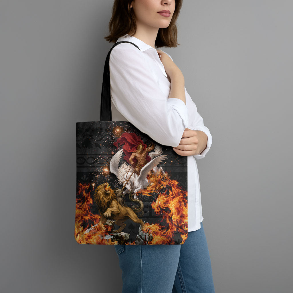 Bellerophon Vs Chimera Greek Mythology Tote Bag Pegasus Monster Battle Epic
