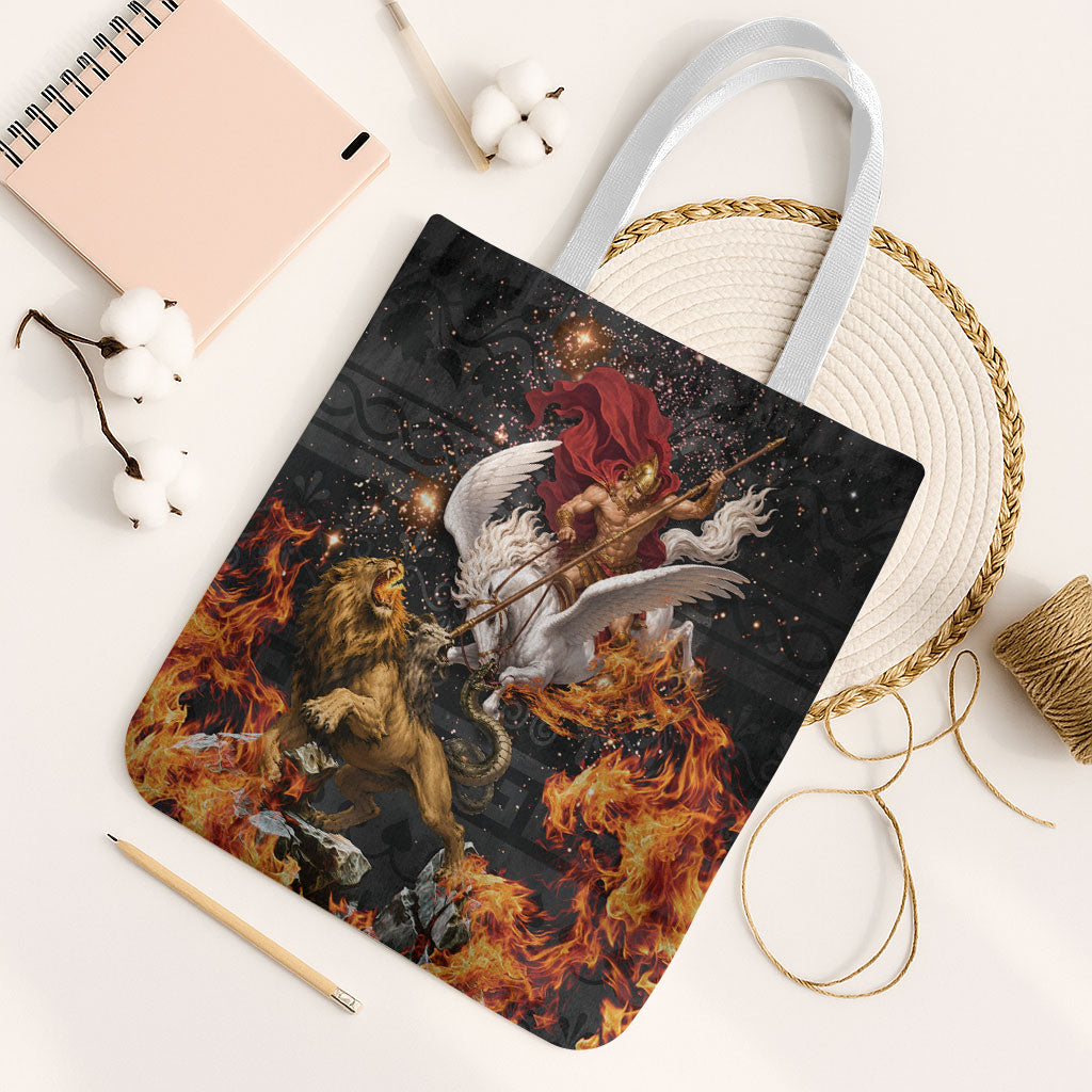 Bellerophon Vs Chimera Greek Mythology Tote Bag Pegasus Monster Battle Epic