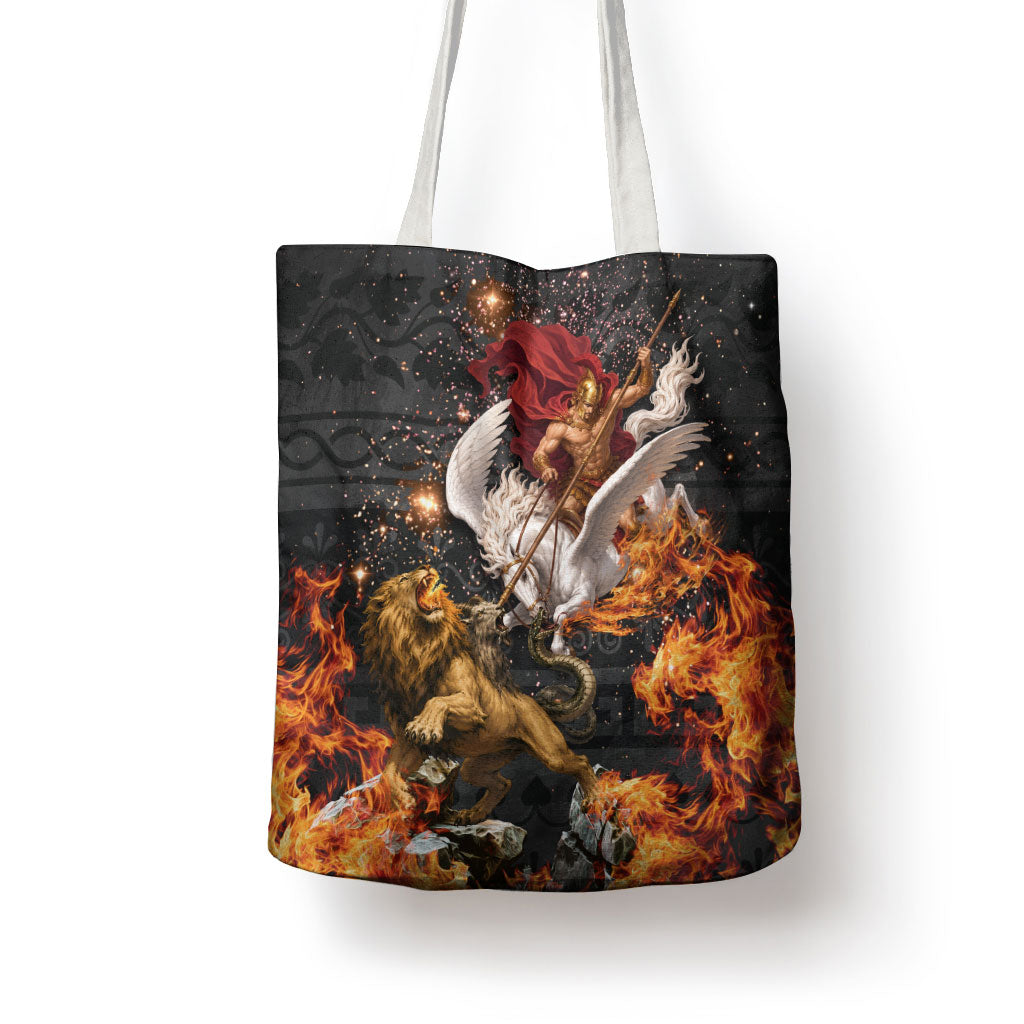 Bellerophon Vs Chimera Greek Mythology Tote Bag Pegasus Monster Battle Epic