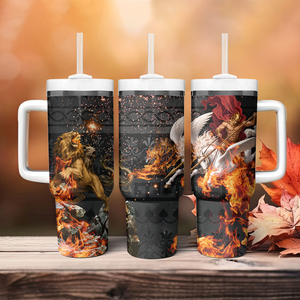 Bellerophon Vs Chimera Greek Mythology Tumbler With Handle Pegasus Monster Battle Epic
