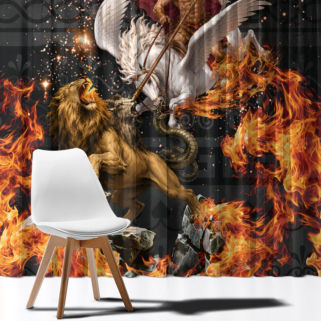 Bellerophon Vs Chimera Greek Mythology Window Curtain Pegasus Monster Battle Epic