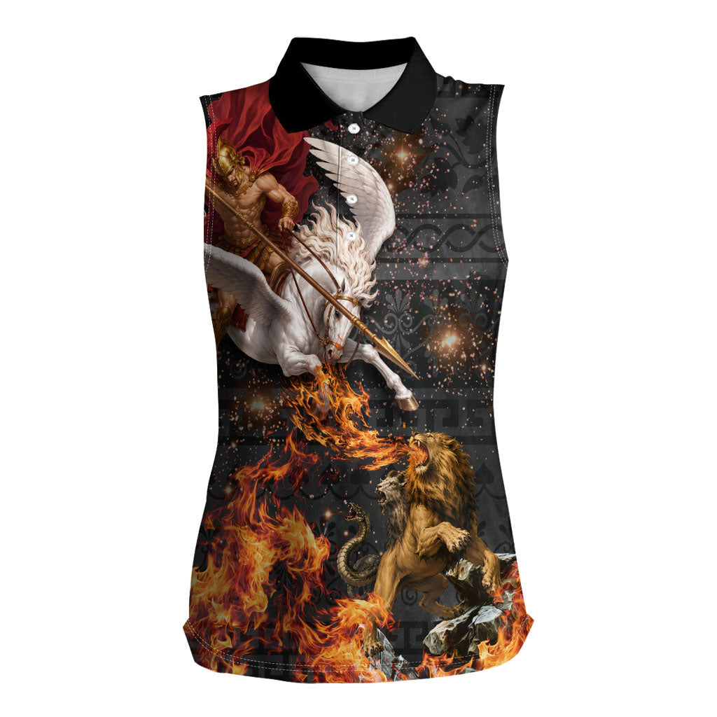 Bellerophon Vs Chimera Greek Mythology Women Sleeveless Polo Shirt Pegasus Monster Battle Epic