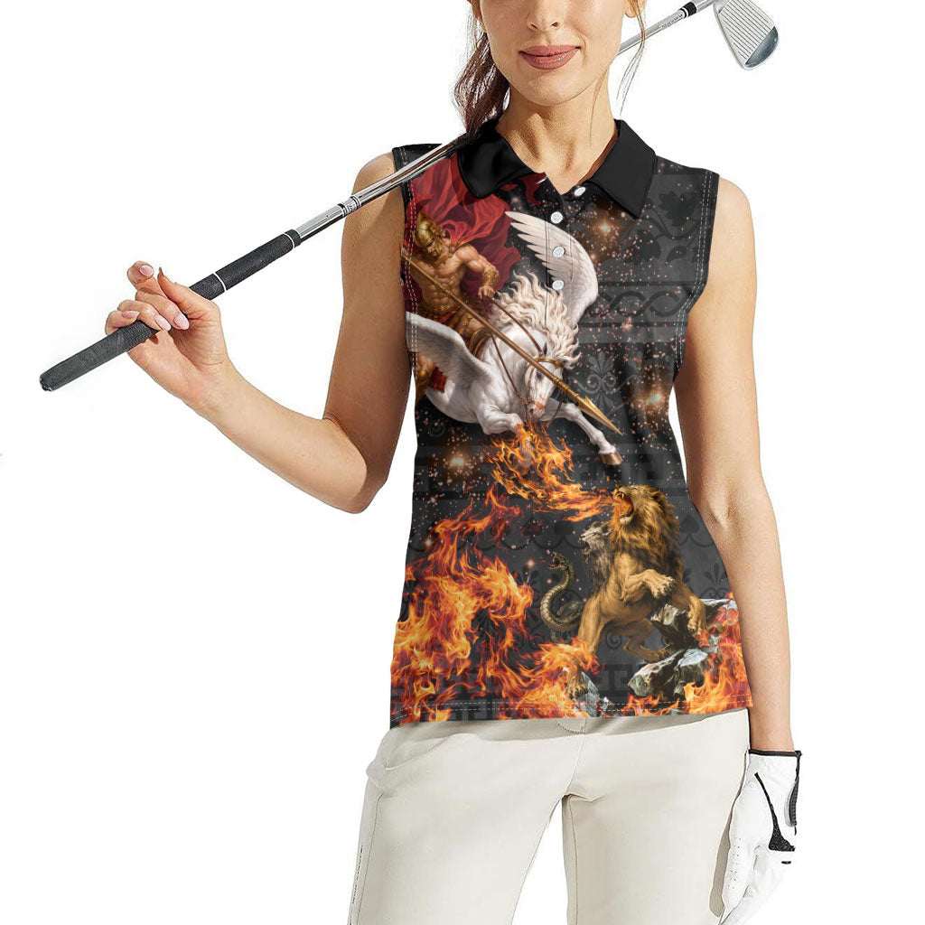 Bellerophon Vs Chimera Greek Mythology Women Sleeveless Polo Shirt Pegasus Monster Battle Epic