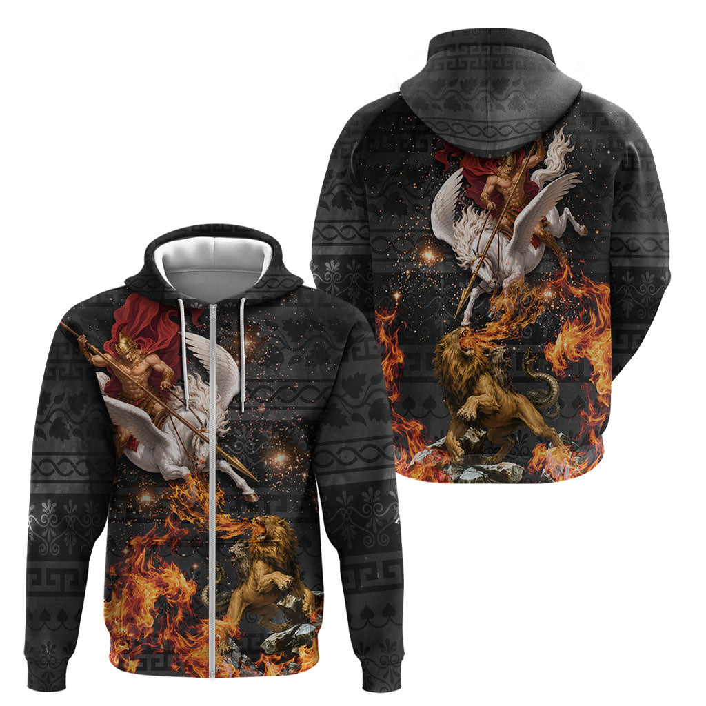 Bellerophon Vs Chimera Greek Mythology Zip Hoodie Pegasus Monster Battle Epic