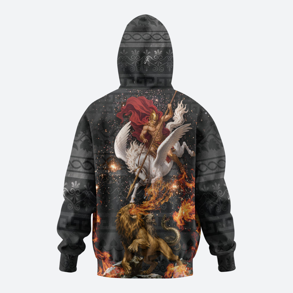 Bellerophon Vs Chimera Greek Mythology Zip Hoodie Pegasus Monster Battle Epic
