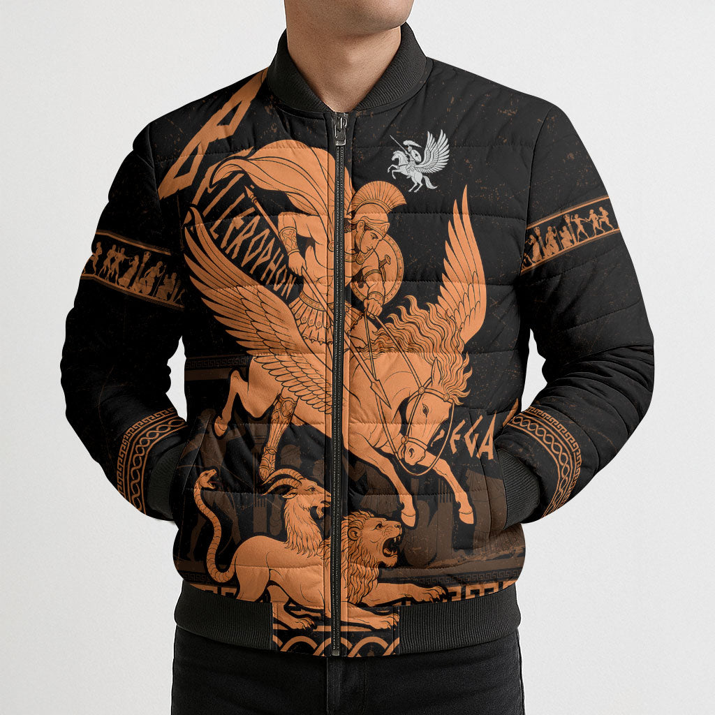 Bellerophon Vs Chimera Greek Mythology Bomber Puffer Jacket Ancient Greek Heroic