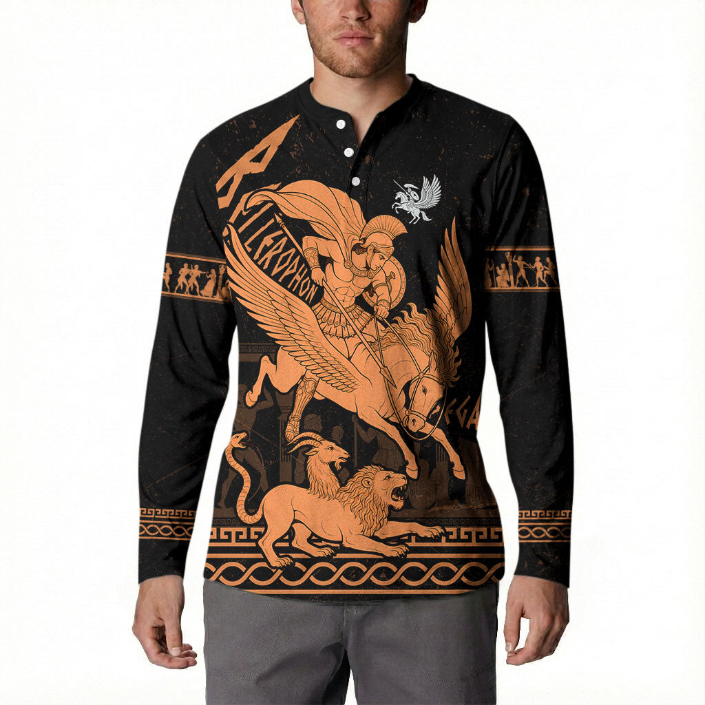 Bellerophon Vs Chimera Greek Mythology Button Sweatshirt Ancient Greek Heroic