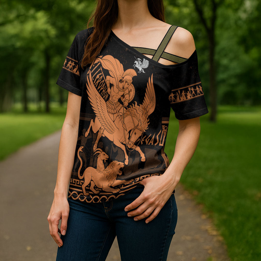 Bellerophon Vs Chimera Greek Mythology Cross Shoulder Shirt Ancient Greek Heroic