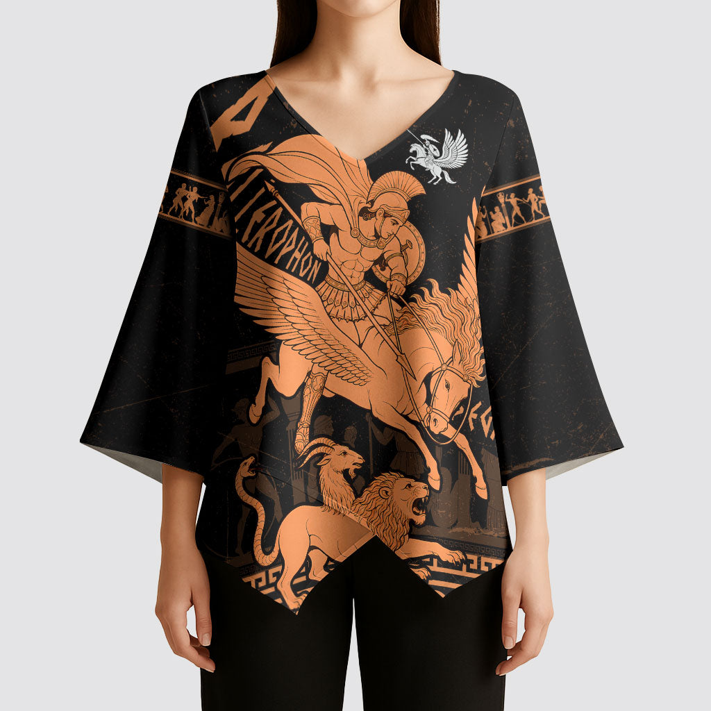 Bellerophon Vs Chimera Greek Mythology Kimono Sleeve Blouse Ancient Greek Heroic