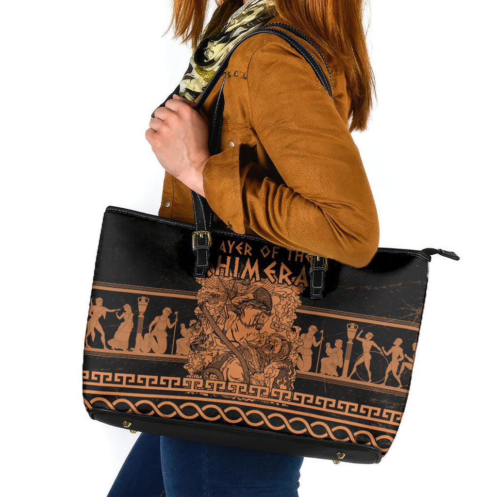 Bellerophon Vs Chimera Greek Mythology Leather Tote Bag Ancient Greek Heroic