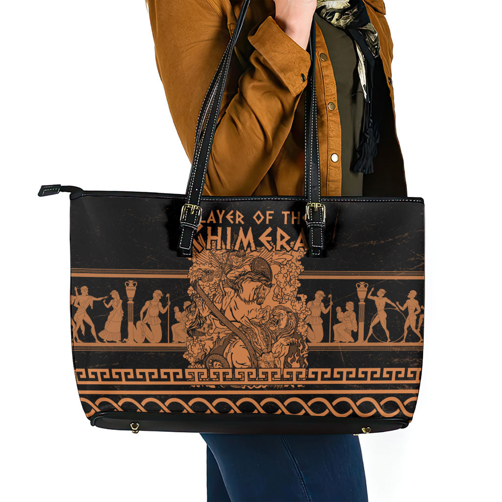 Bellerophon Vs Chimera Greek Mythology Leather Tote Bag Ancient Greek Heroic