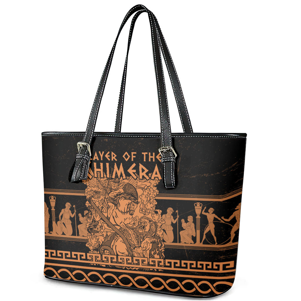 Bellerophon Vs Chimera Greek Mythology Leather Tote Bag Ancient Greek Heroic