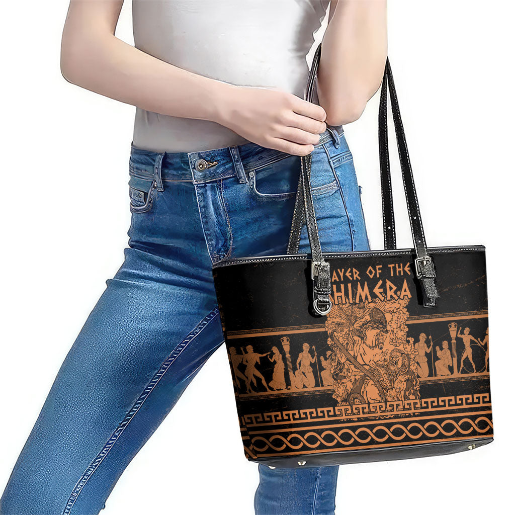 Bellerophon Vs Chimera Greek Mythology Leather Tote Bag Ancient Greek Heroic