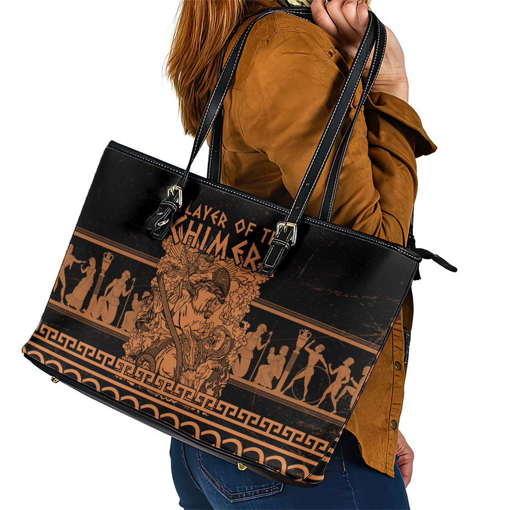 Bellerophon Vs Chimera Greek Mythology Leather Tote Bag Ancient Greek Heroic