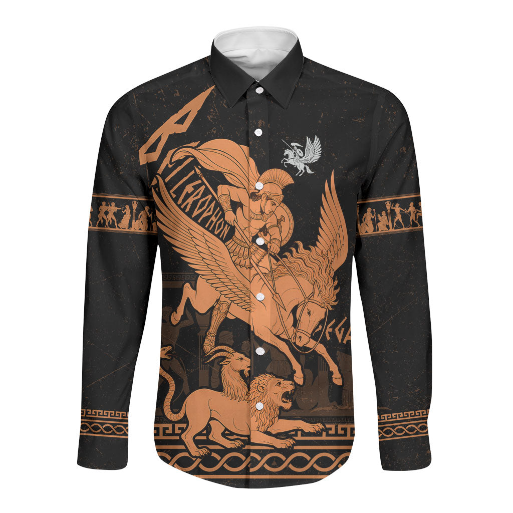 Bellerophon Vs Chimera Greek Mythology Long Sleeve Button Shirt Ancient Greek Heroic