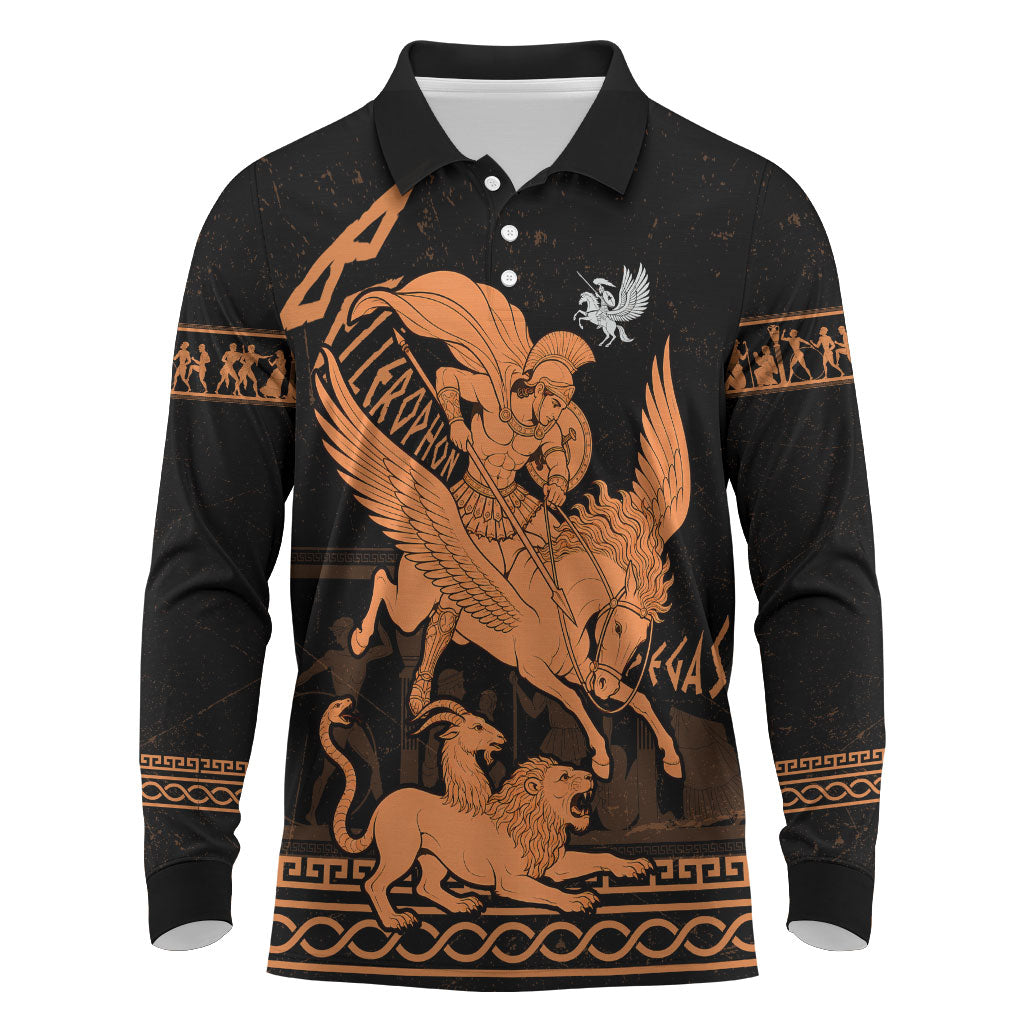 Bellerophon Vs Chimera Greek Mythology Long Sleeve Polo Shirt Ancient Greek Heroic
