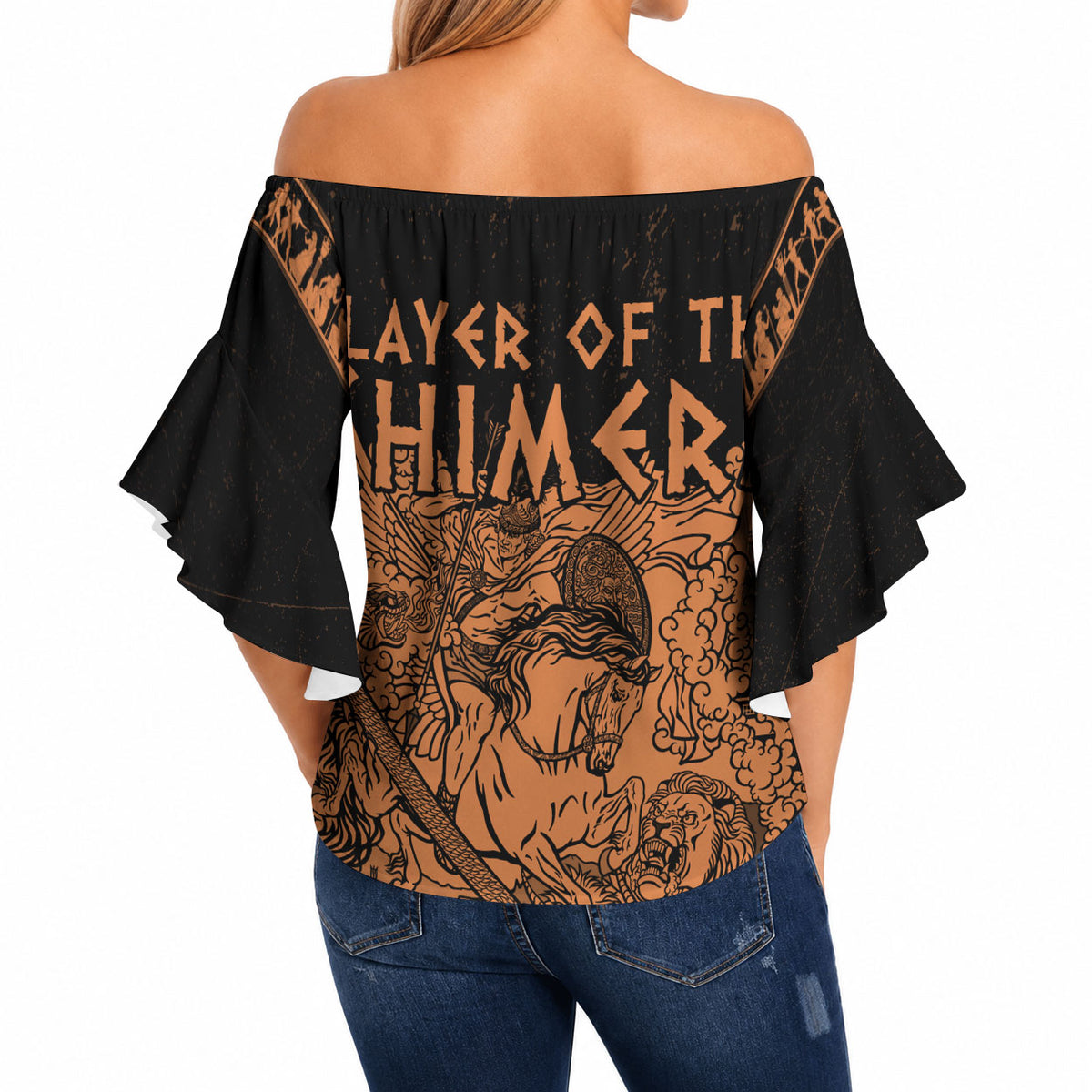 Bellerophon Vs Chimera Greek Mythology Off Shoulder Wrap Waist Top Ancient Greek Heroic